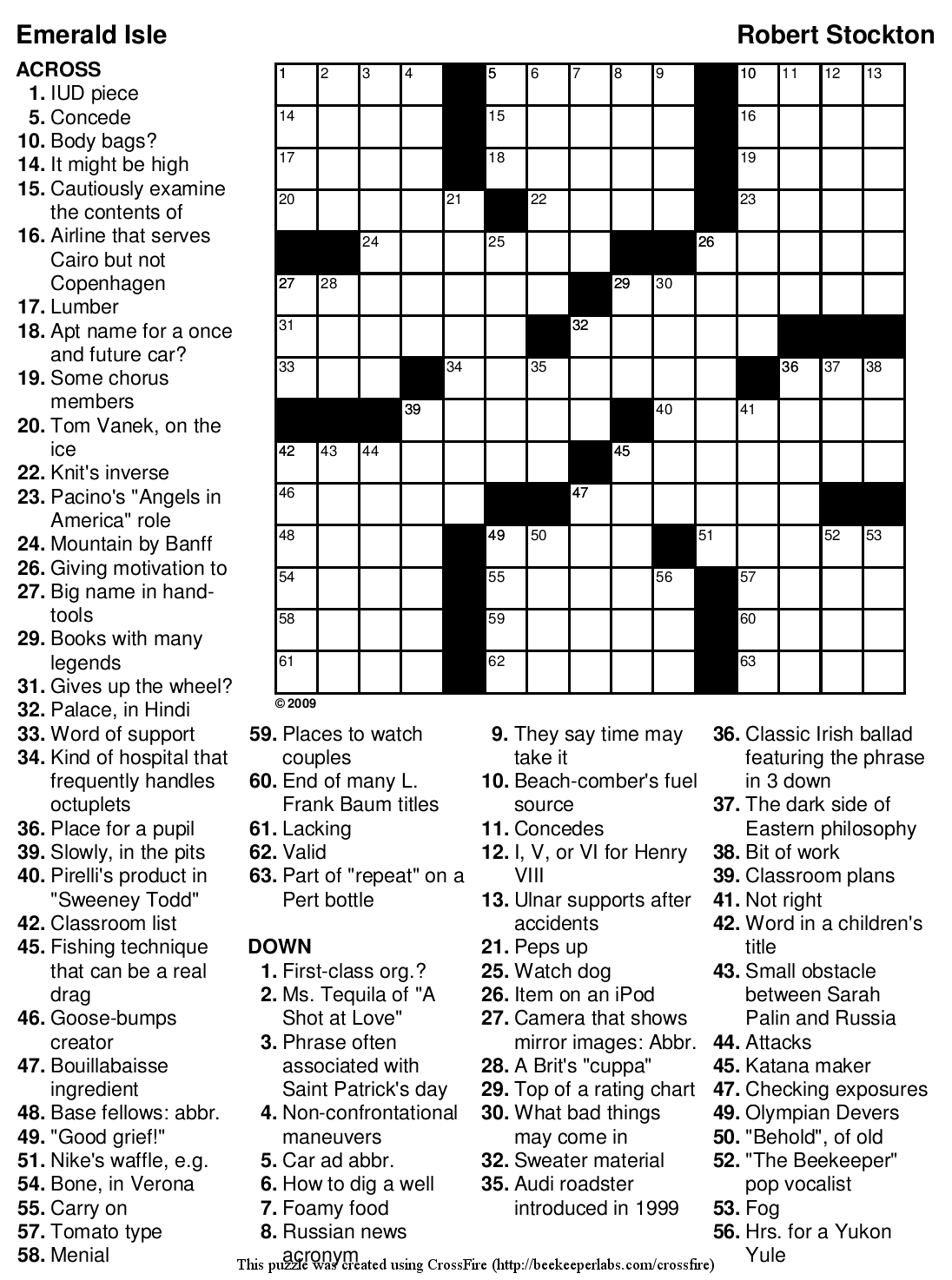 Beekeeper Crosswords » Blog Archive » Puzzle #89: “Emerald Isle” - Printable Car Crossword Puzzles