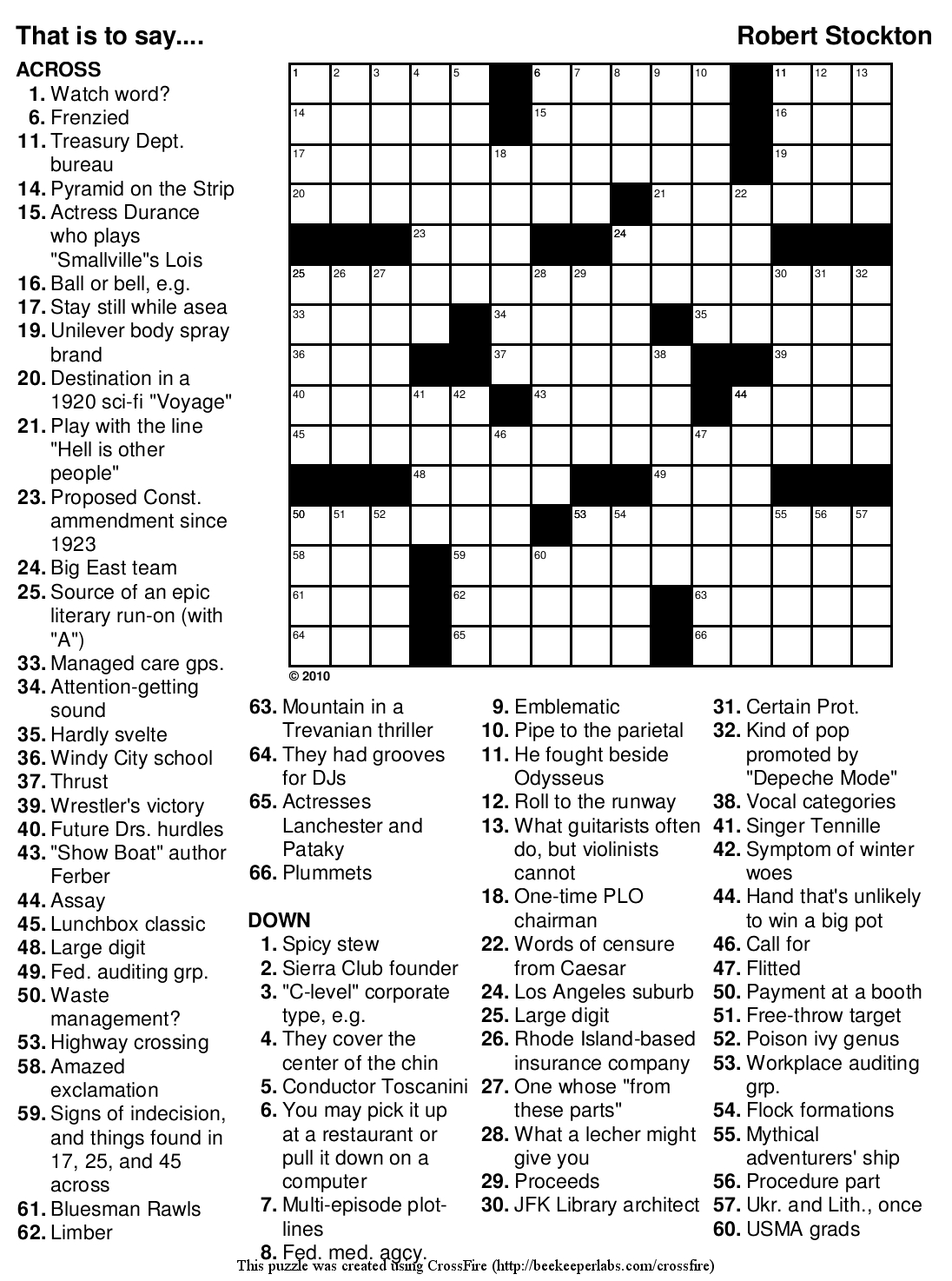 Beekeeper Crosswords - Printable Canadian Crossword