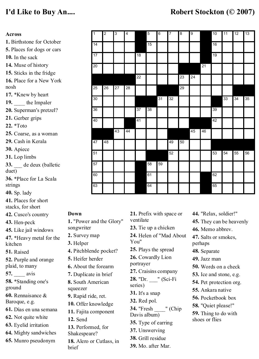 Beekeeper Crosswords - Printable Car Crossword Puzzles