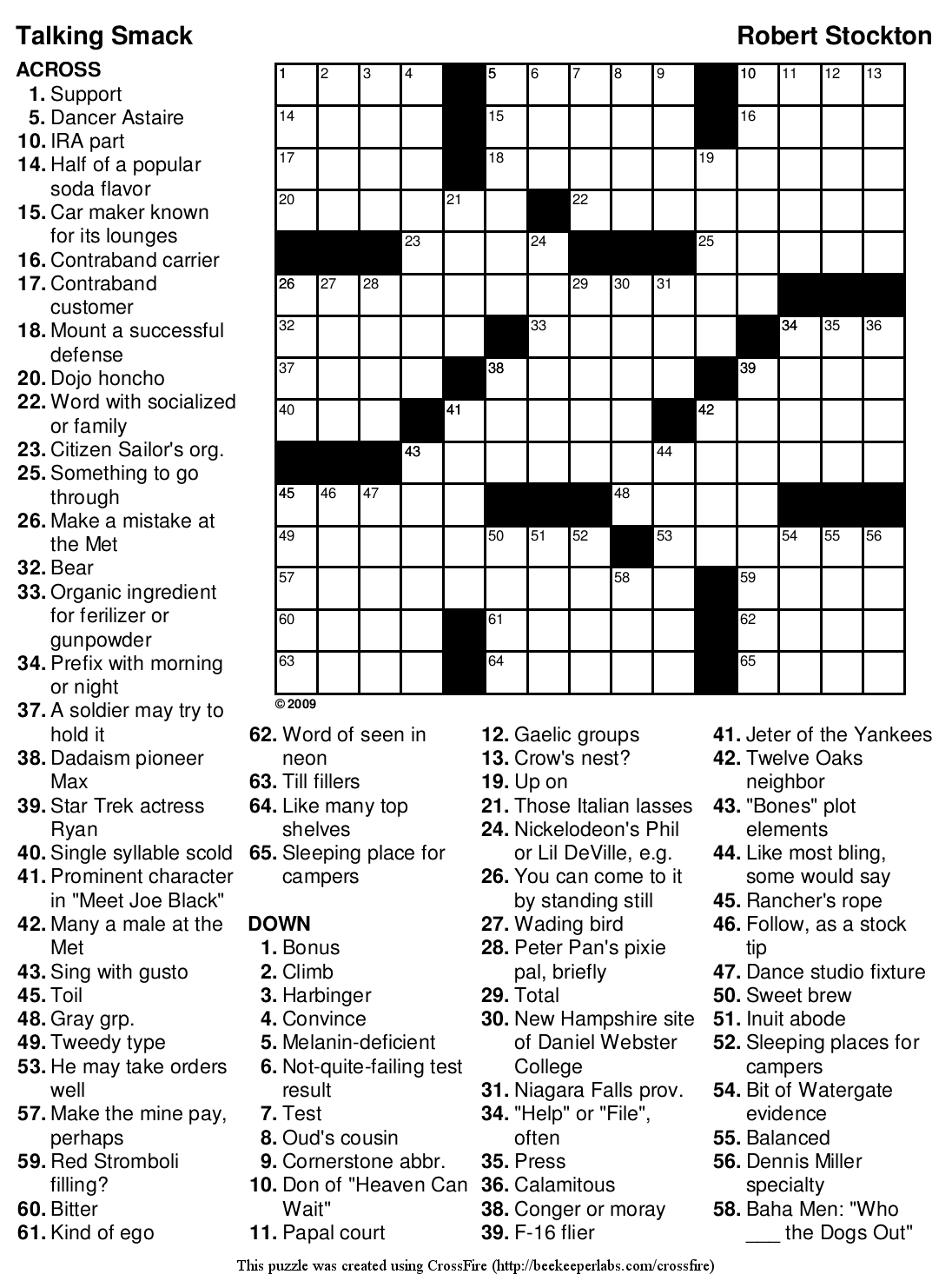 Beekeeper Crosswords - Printable Crossword Grid