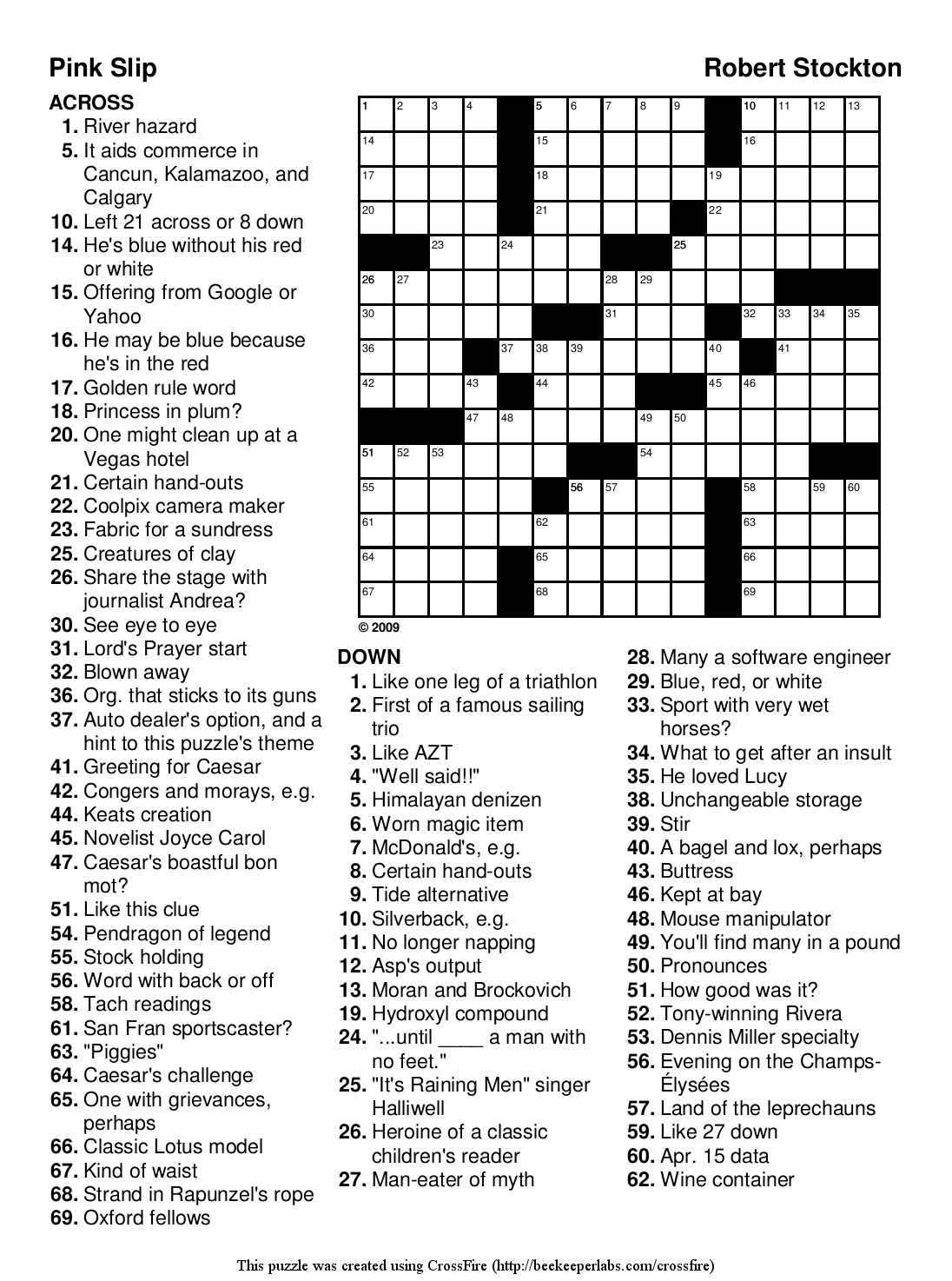 Beekeeper Crosswords - Printable Crossword Puzzles 2009