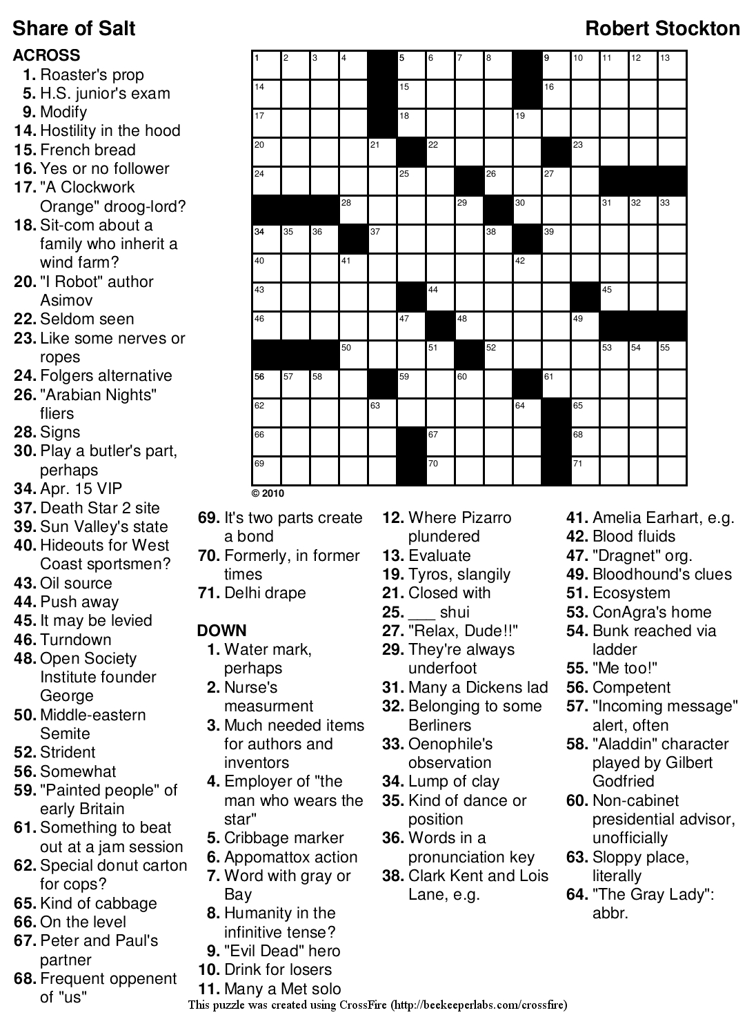Beekeeper Crosswords - Printable Crossword Puzzles 2010