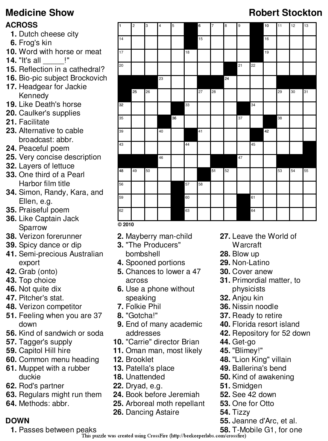 Beekeeper Crosswords - Printable Crossword Solutions