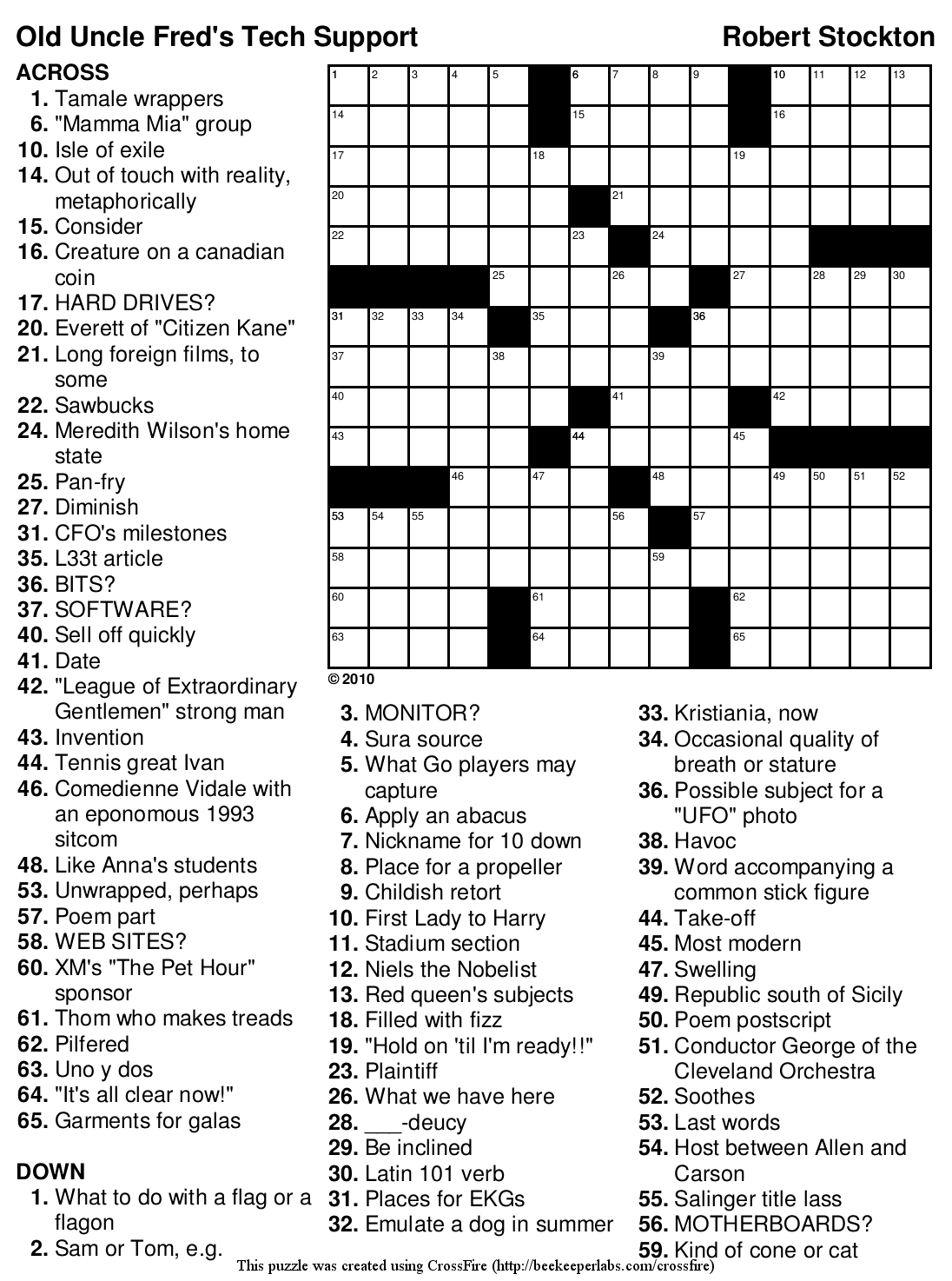 March Crossword Puzzle Printable