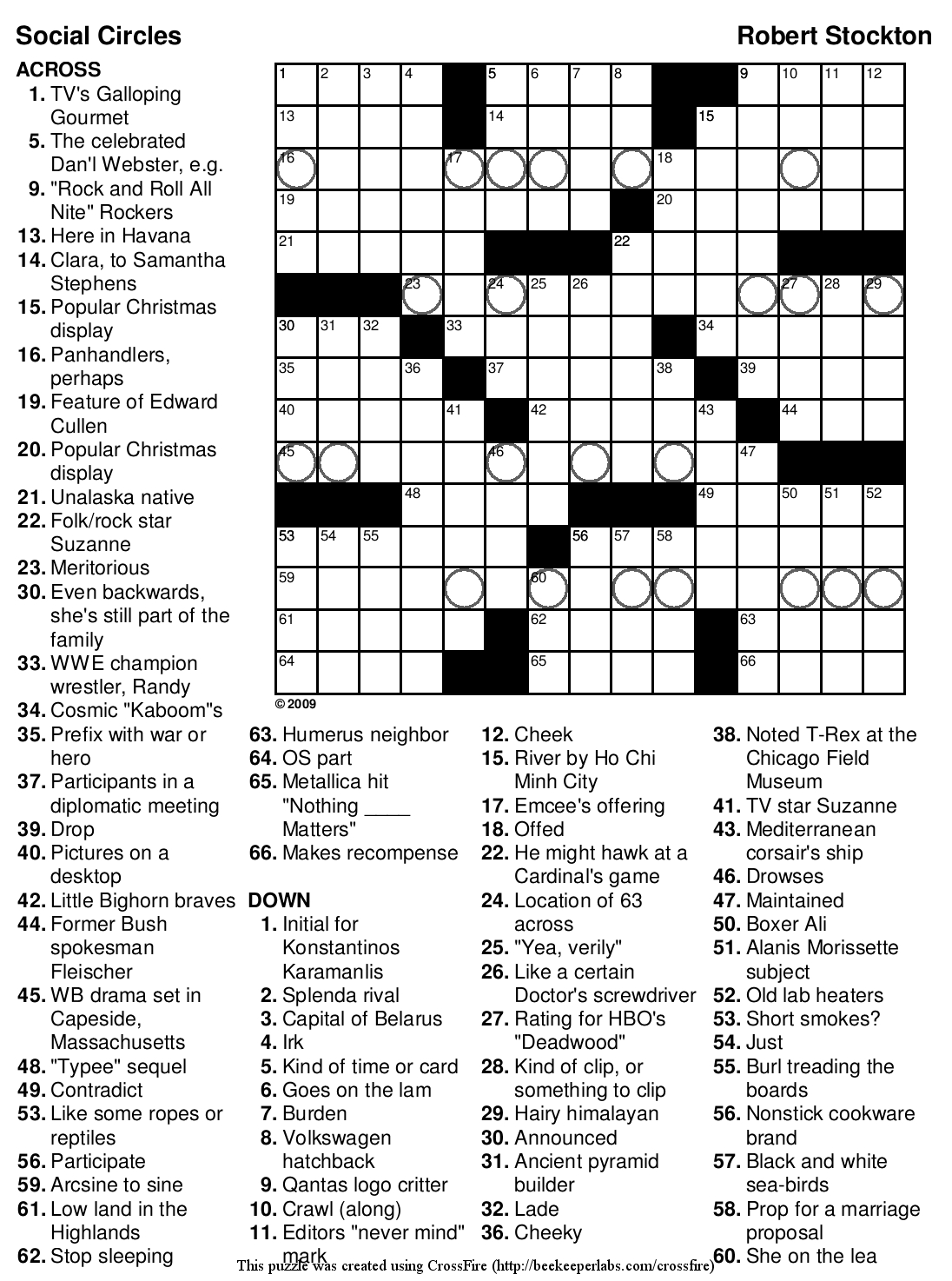 Beekeeper Crosswords - Printable Rock And Roll Crossword Puzzles