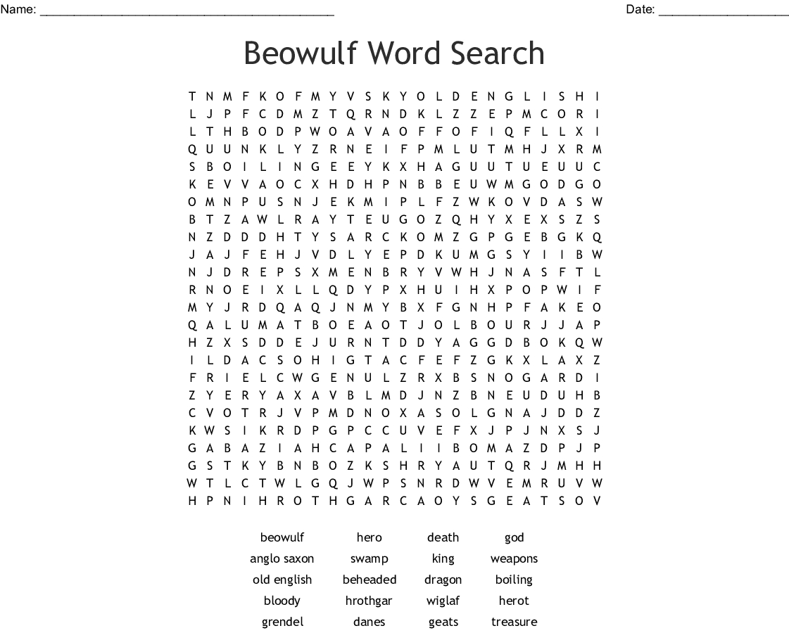 Printable Beowulf Crossword Puzzle Printable Crossword Puzzles