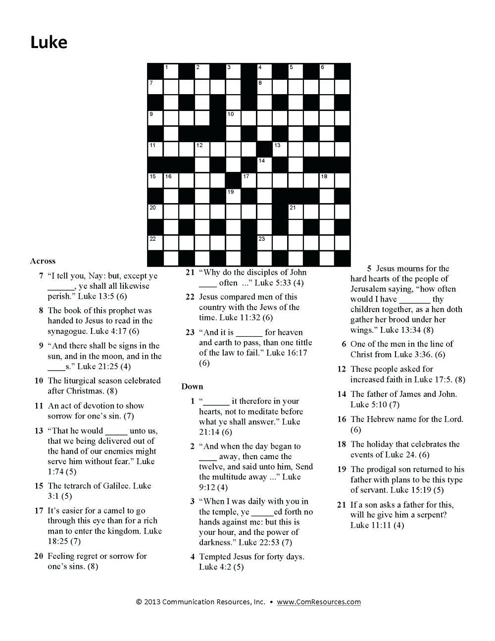 Bible Crossword Puzzles Printable - Masterprintable - Printable Crossword Puzzles Christian