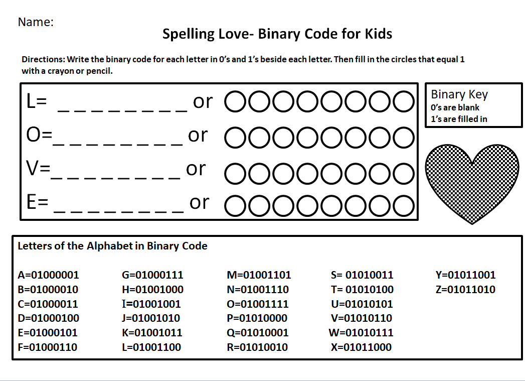 Binary Code For Kids Worksheet- Spelling Love - Jdaniel4S Mom - Printable Binary Puzzle