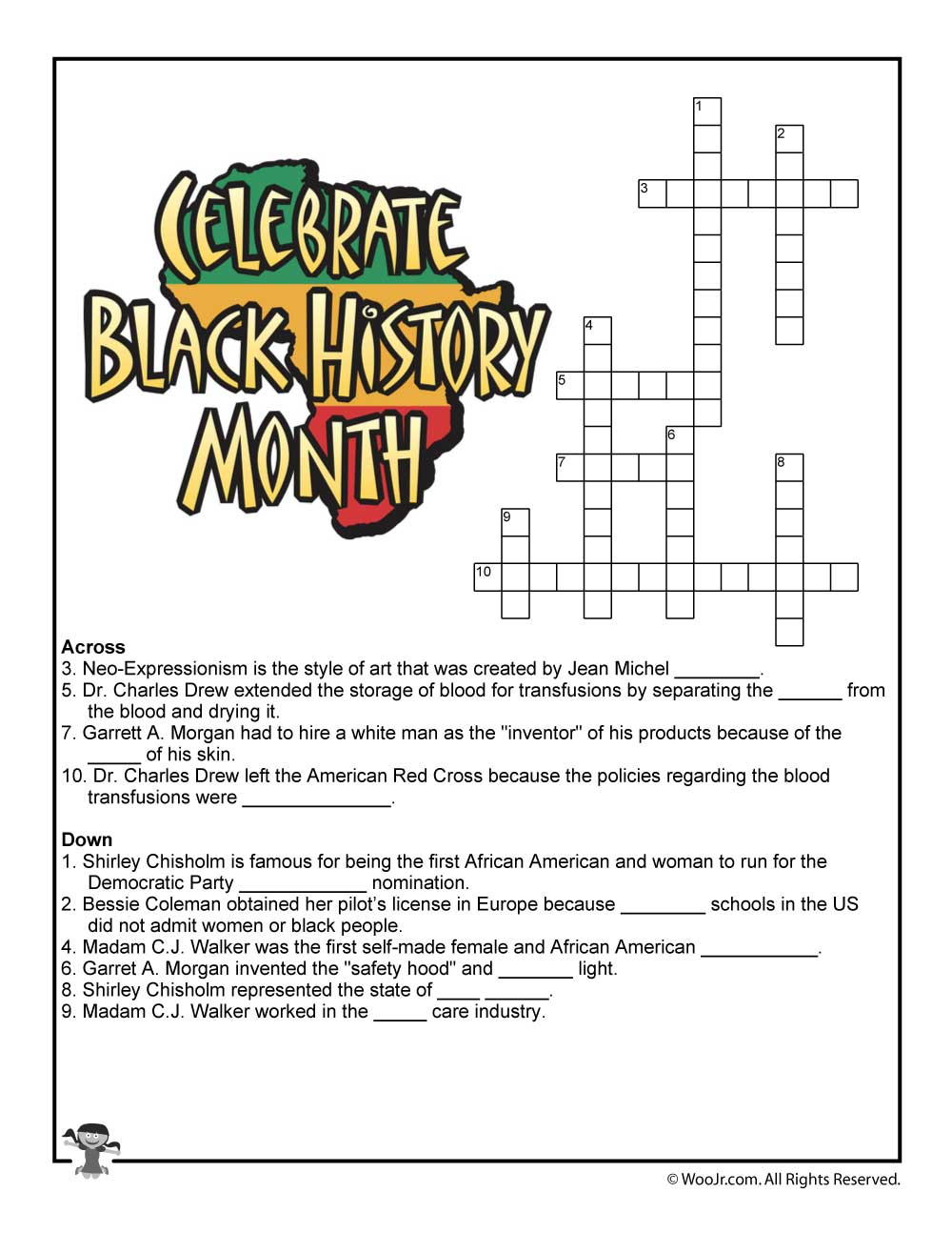 Black History Month Crossword Puzzle Worksheet | Woo! Jr. Kids - Printable History Crossword Puzzles