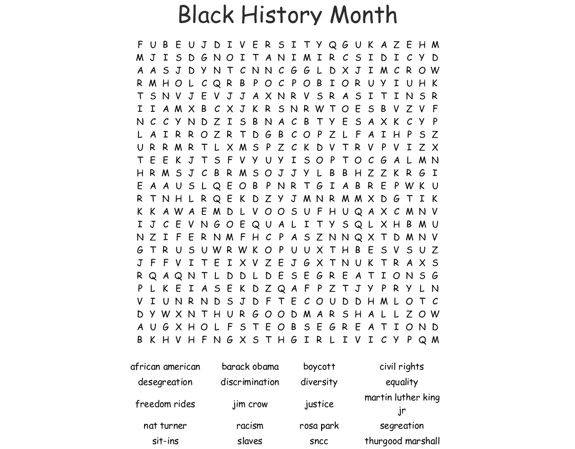 Black History Month Word Search - Wordmint - Black History Crossword Puzzle Printable
