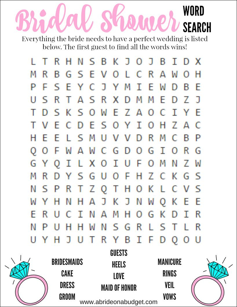 Bridal Shower Word Search Game (Free Printable) | Wedding Ideas - Free Printable Bridal Shower Crossword Puzzle