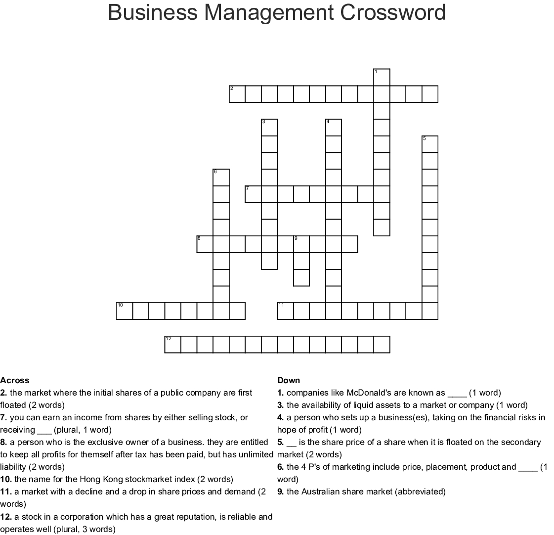 Printable Crossword Puzzles Business And Finance Printable Crossword 