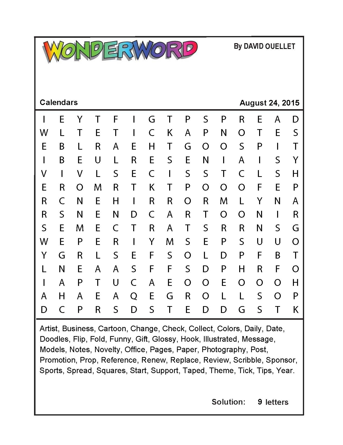 Calendars - Printable Wonderword Puzzles