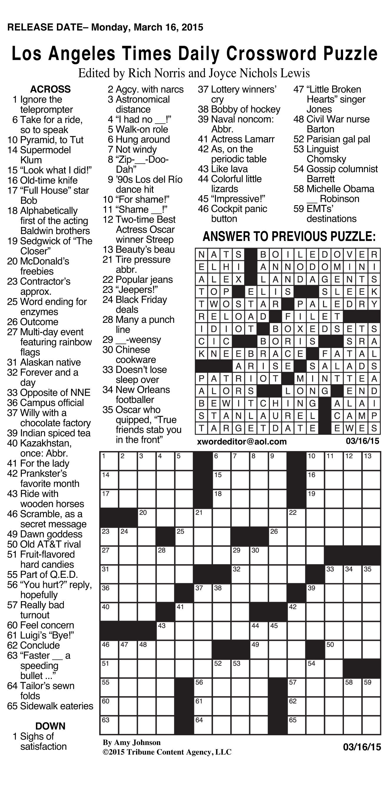 la times printable crossword puzzles 2017 printable crossword puzzles