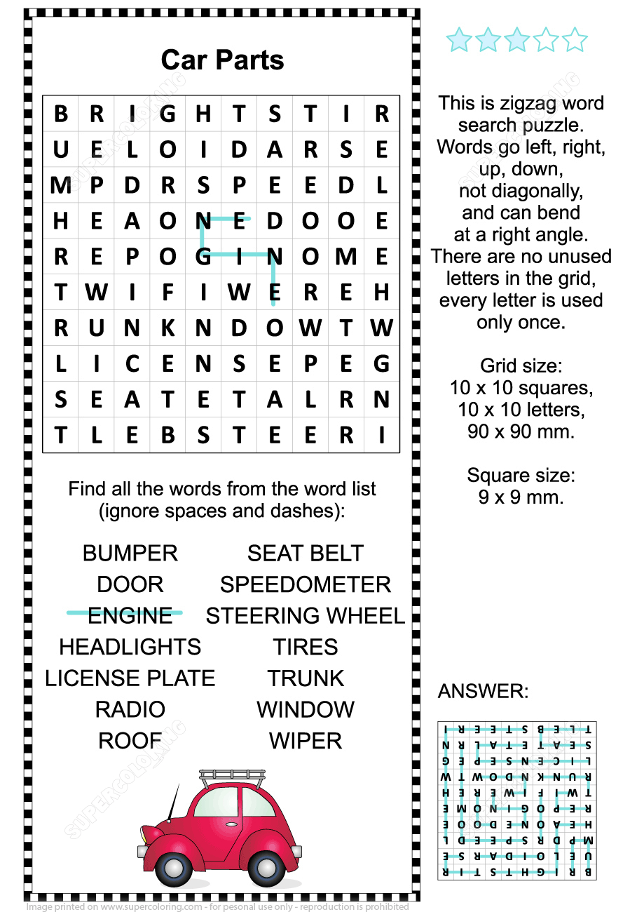 Car Parts Word Search Puzzle | Free Printable Puzzle Games - Car Crossword Puzzles Printable