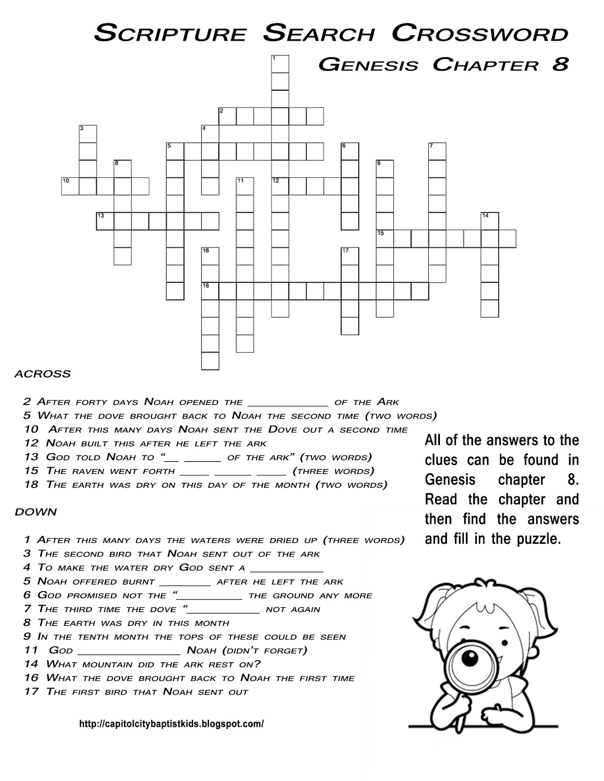 Ccbc Kids Corner: Scripture Search Crossword #3 Genesis 8 - Printable Crossword Puzzles #3