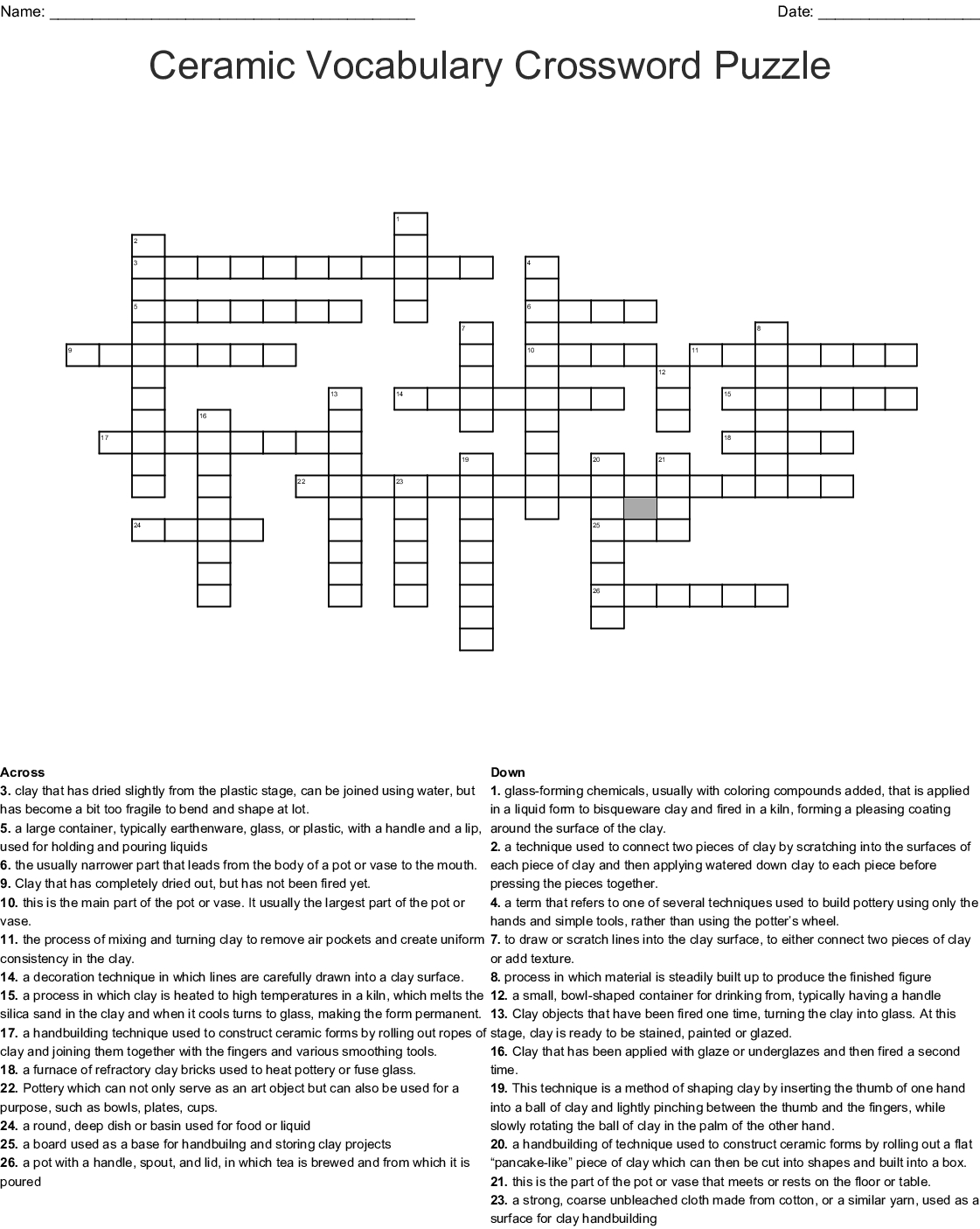 Ceramic Vocabulary Crossword Puzzle Crossword - Wordmint - Printable Vocabulary Crossword Puzzles