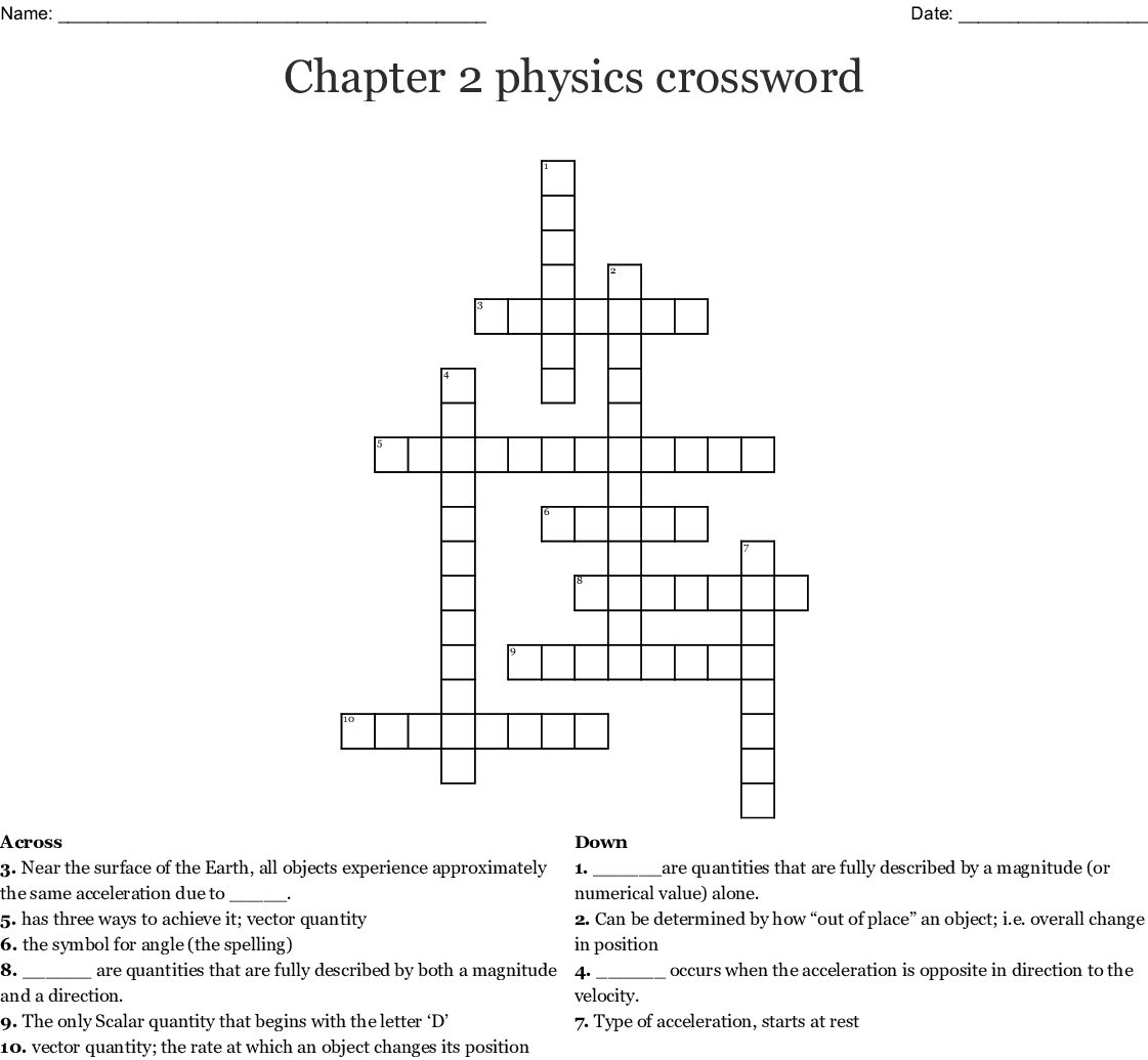 Chapter 2 Physics Crossword - Wordmint - Physics Crossword Puzzles Printable With Answers