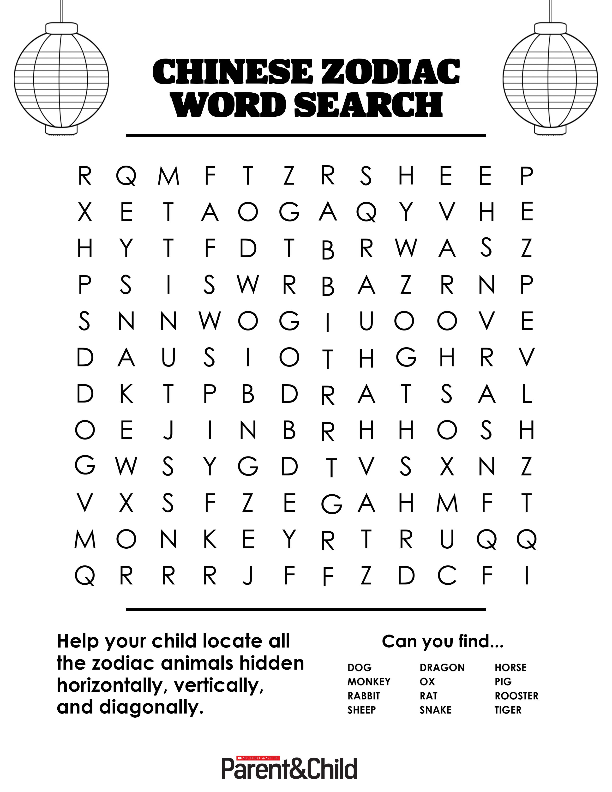 Chinese New Year Printable: Word Search | Coloring Pages - New Year Crossword Puzzle Printable