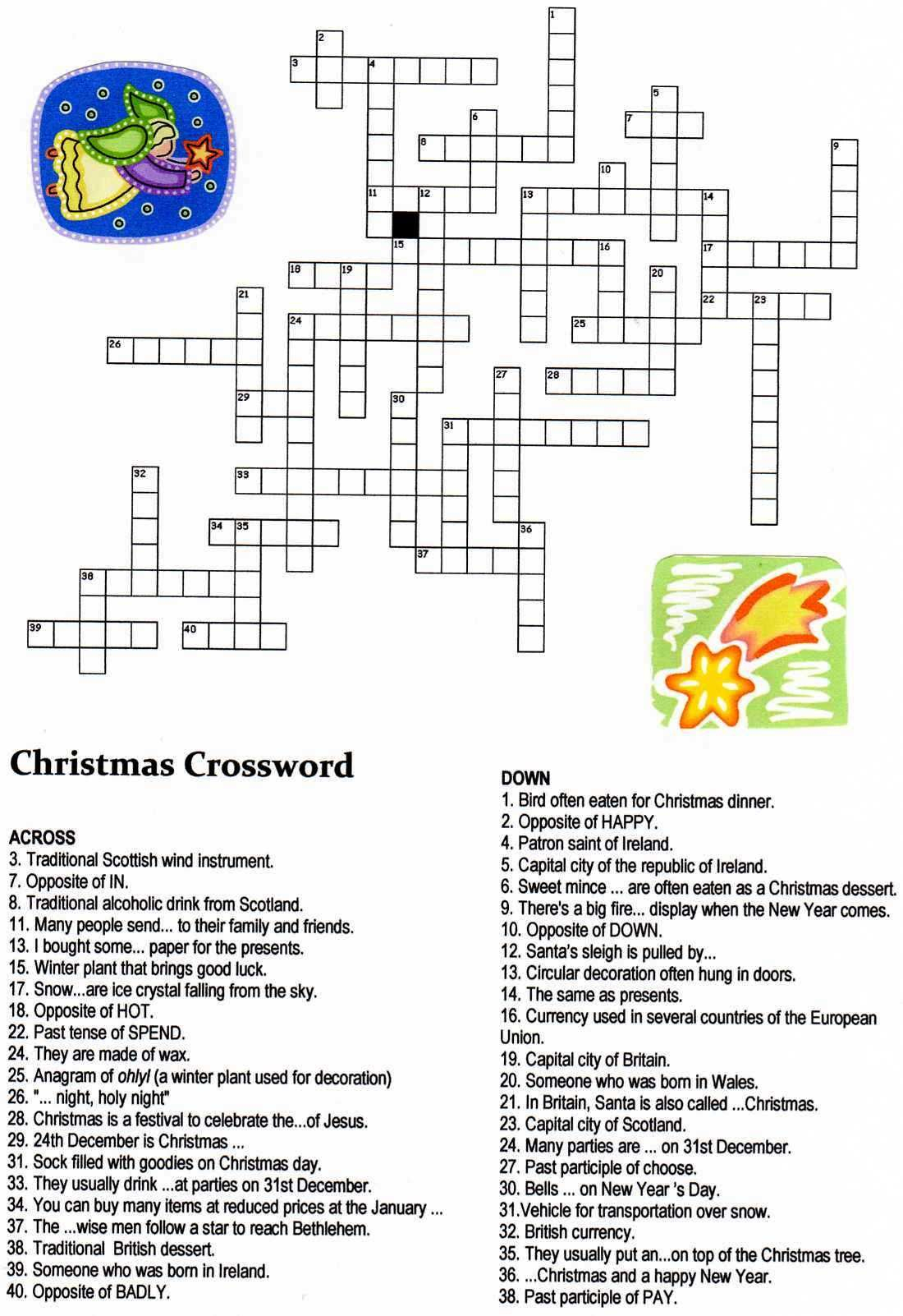 Christmas Crossword Puzzle Printable With Answers Printable Crossword 