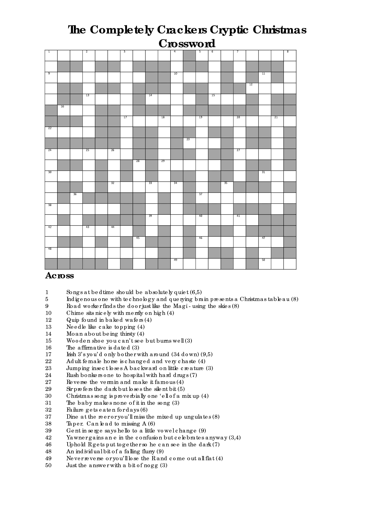 Christmas Crossword Puzzles To Print | The Completely Crackers - Printable Cryptic Crossword