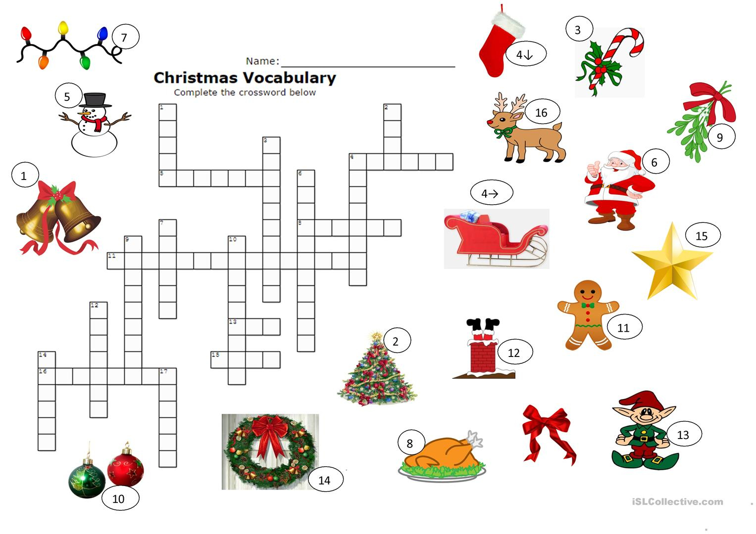 Christmas Crossword Worksheet - Free Esl Printable Worksheets Made - Printable Crossword Christmas