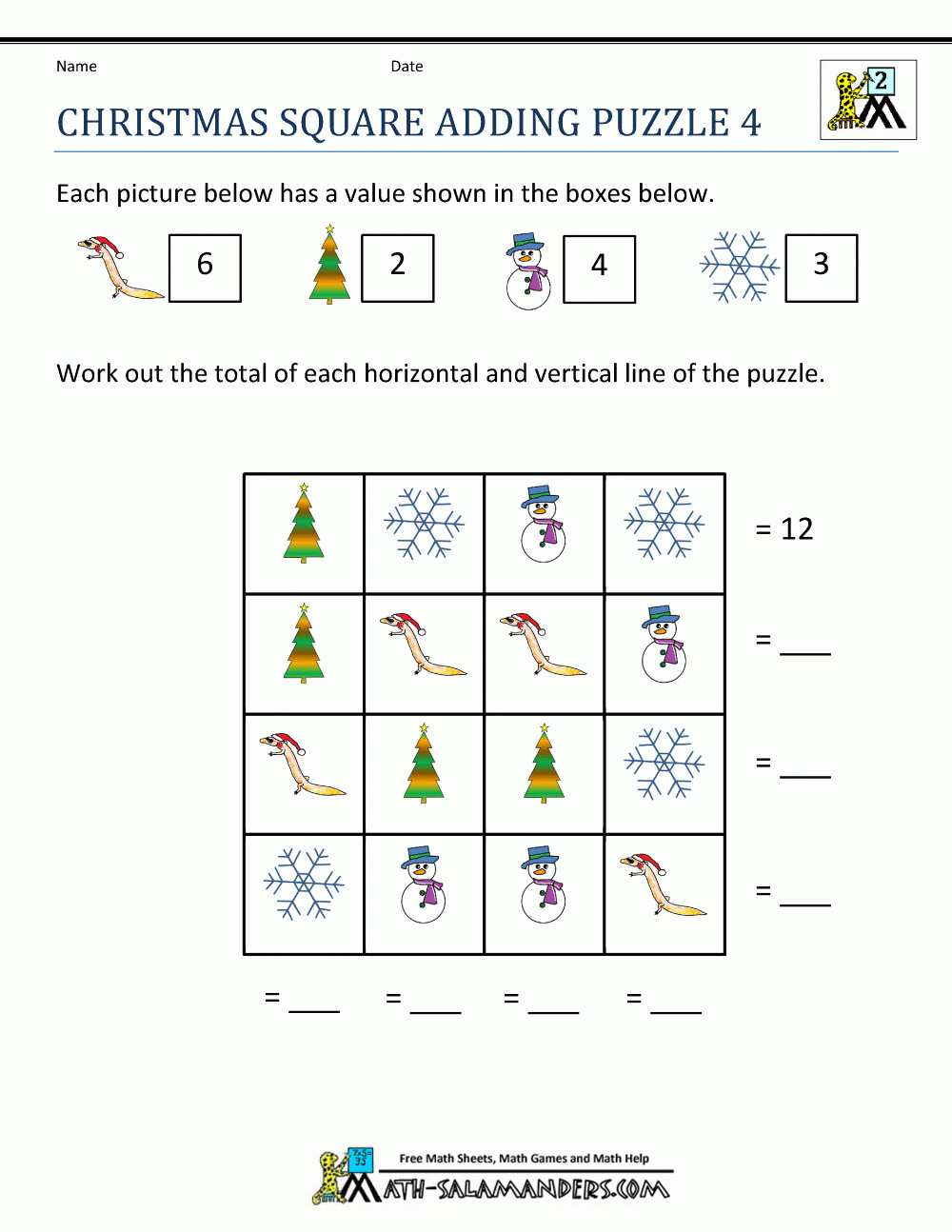 Christmas Math Worksheets - Printable Christmas Logic Puzzle