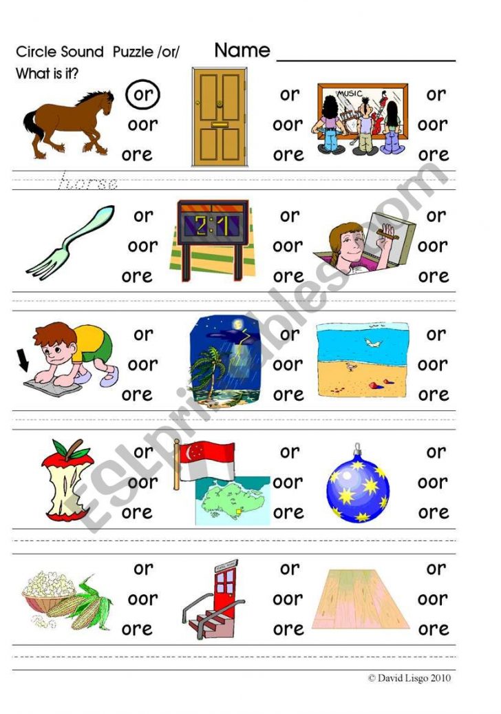 circle sound puzzle 9 phonics the or sound esl worksheet