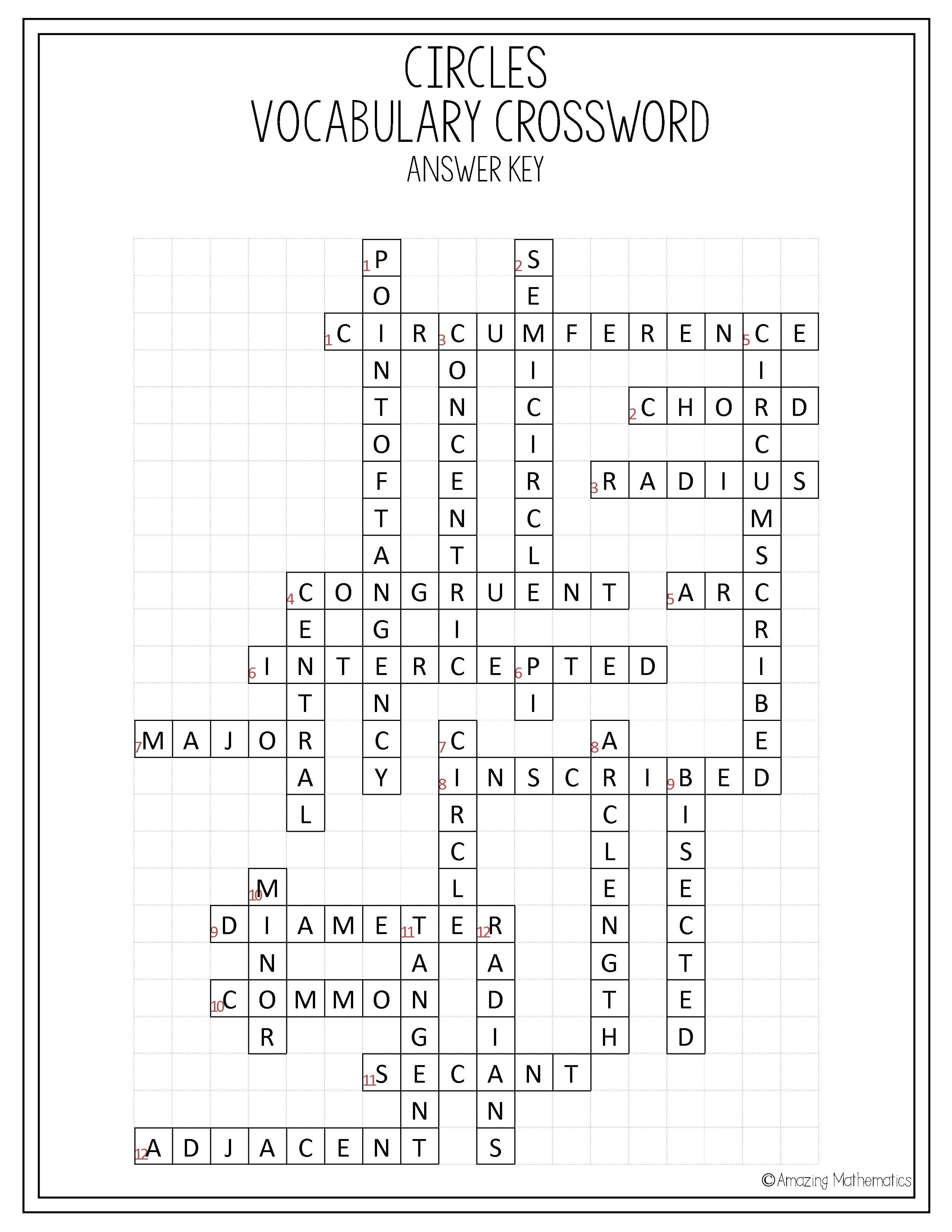 Circles Vocabulary Crossword | My Tpt Items | Geometry Worksheets - Printable Math Vocabulary Crossword Puzzles
