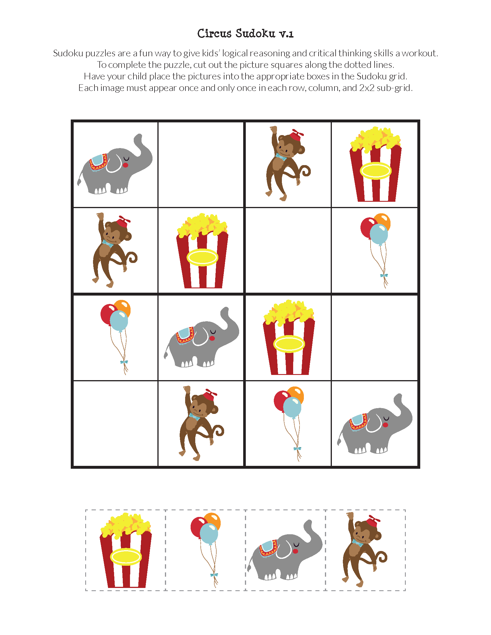 Circus Sudoku {Free Printables} - Gift Of Curiosity - Printable Puzzle Games For Preschoolers