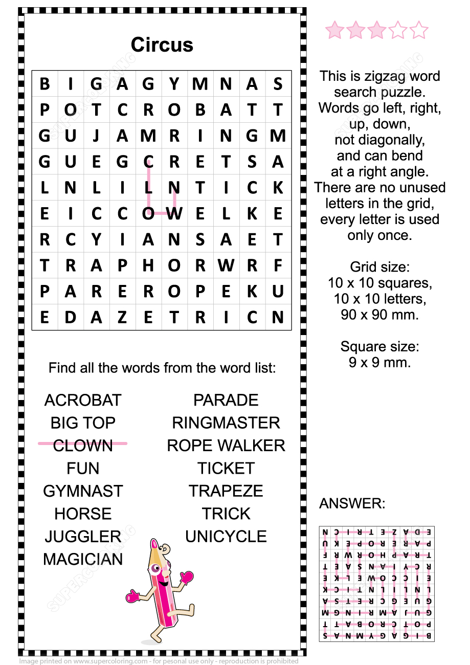 Circus Word Search Puzzle | Free Printable Puzzle Games - Circus Crossword Puzzle Printables