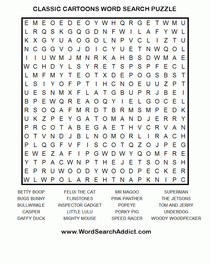 Classic Cartoons Printable Word Search Puzzle - 90S Crossword Puzzle Printable