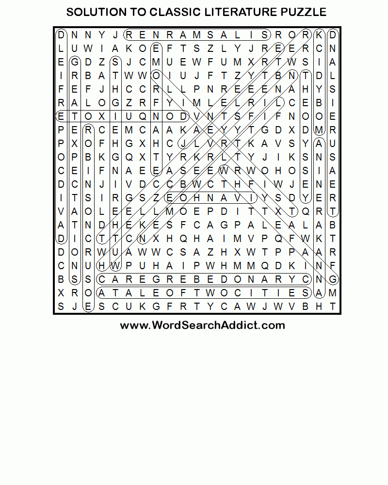 Classic Literature Printable Word Search Puzzle - Literature Crossword Puzzles Printable