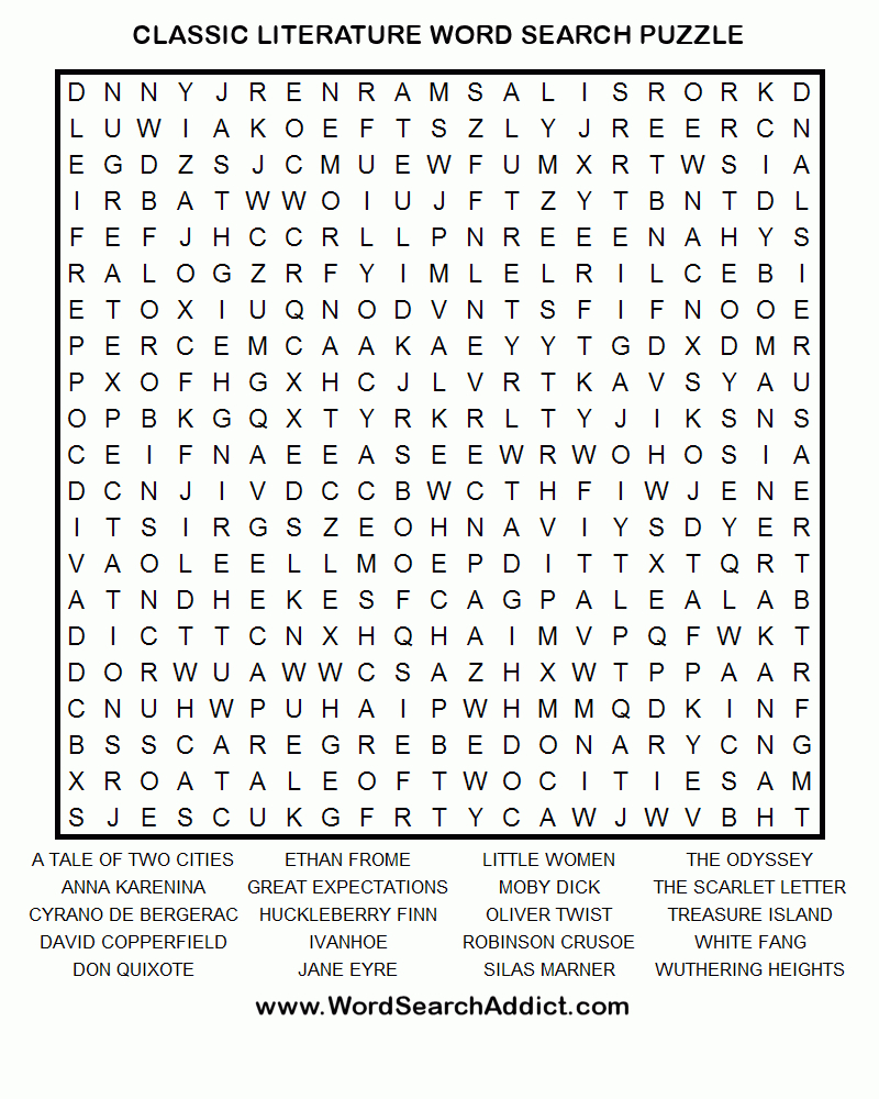 Classic Literature Printable Word Search Puzzle - Printable Crossword Word Search Puzzles