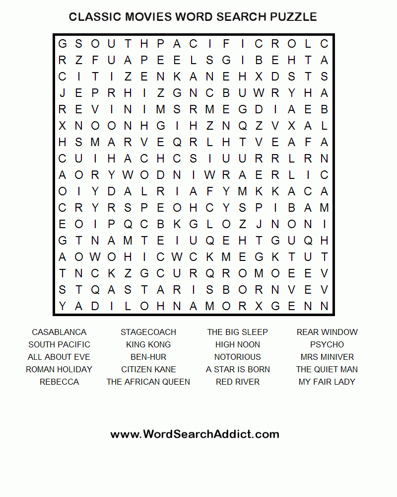 Classic Movies Word Search Puzzle | Coloring &amp;amp; Challenges For Adults - Printable Reverse Crossword Puzzle