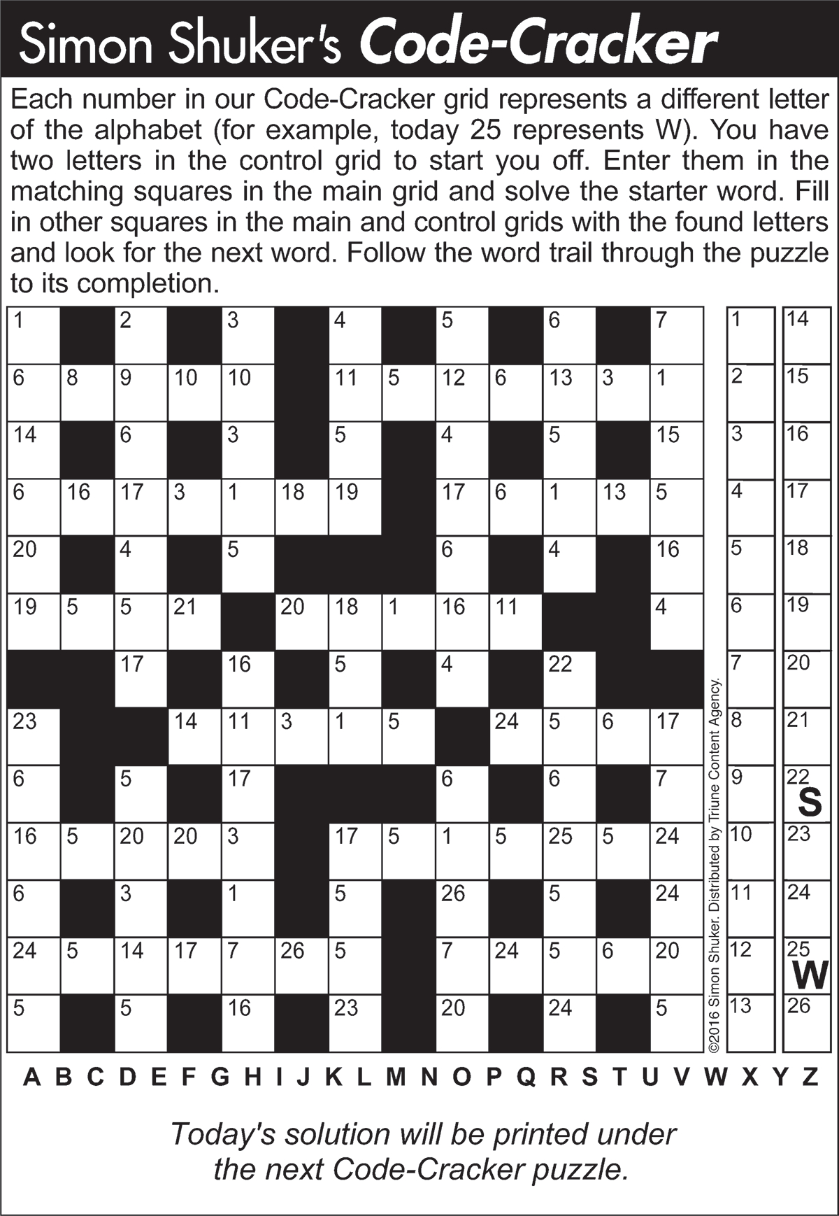 Code-Cracker Sample Puzzle 1 | Tribune Content Agency (May 9, 2017) - Printable Hitori Puzzles