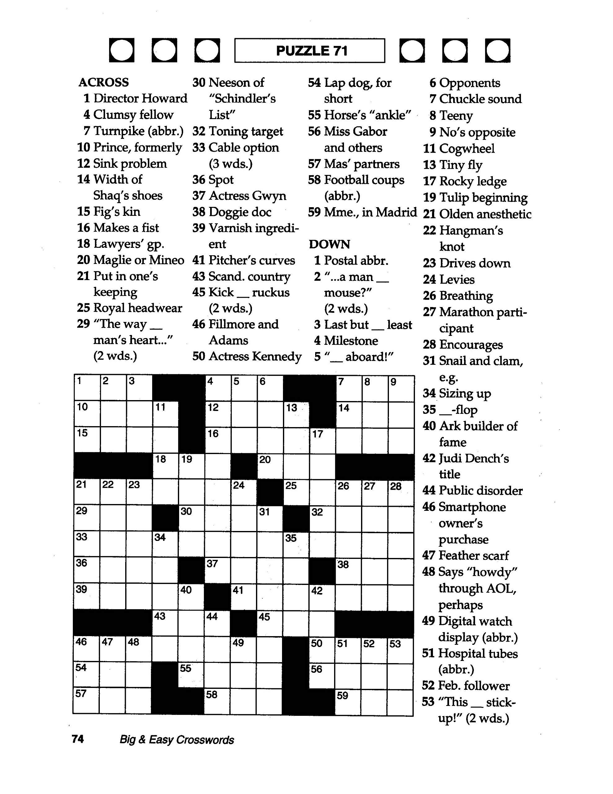 Coloring ~ Large Print Crosswords Coloring Dailythomas Joseph - Thomas Joseph Crossword Printable Version