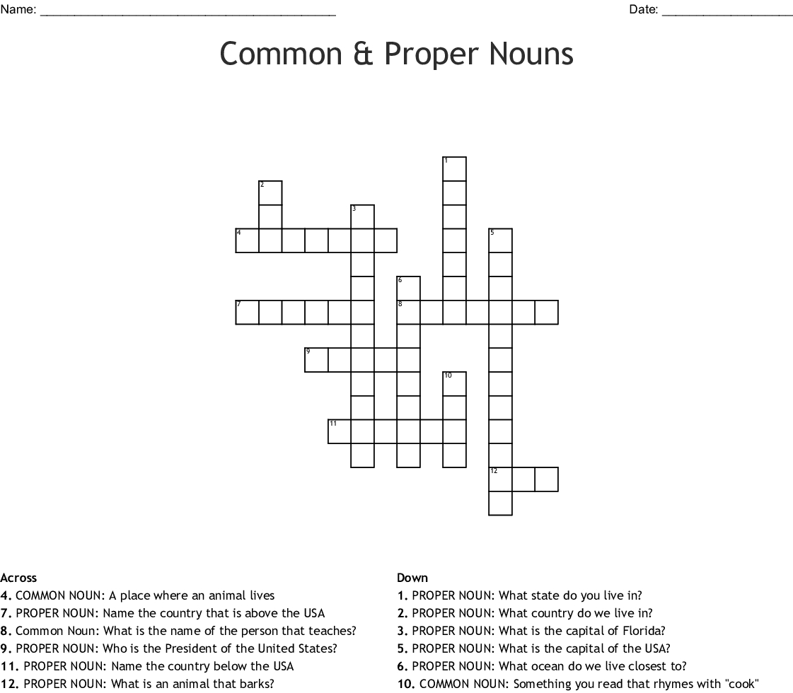 Common &amp;amp; Proper Nouns Crossword - Wordmint - Printable Crossword #4