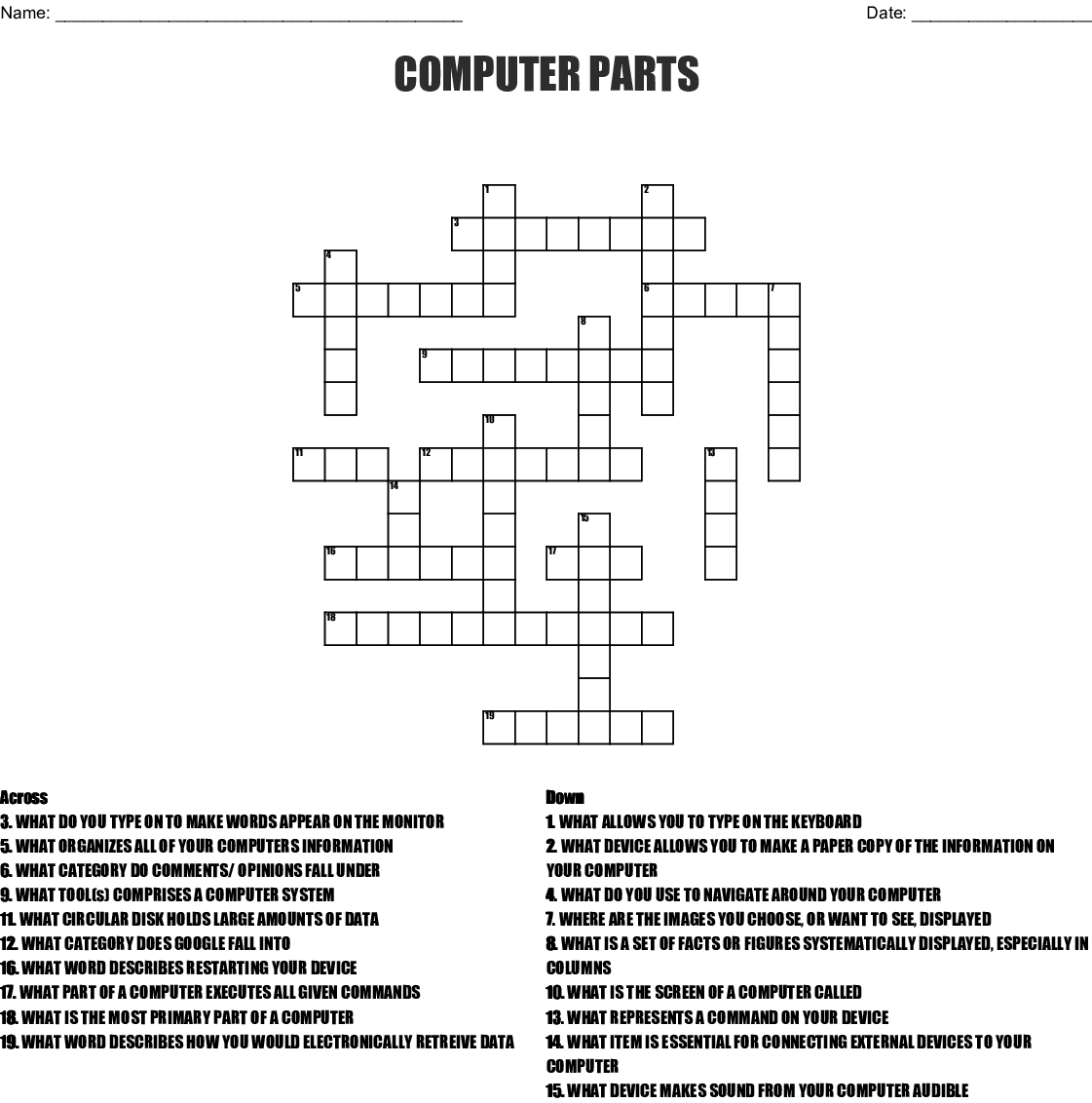 Computer Parts Crossword - Wordmint - Printable Computer Crossword Puzzles With Answers