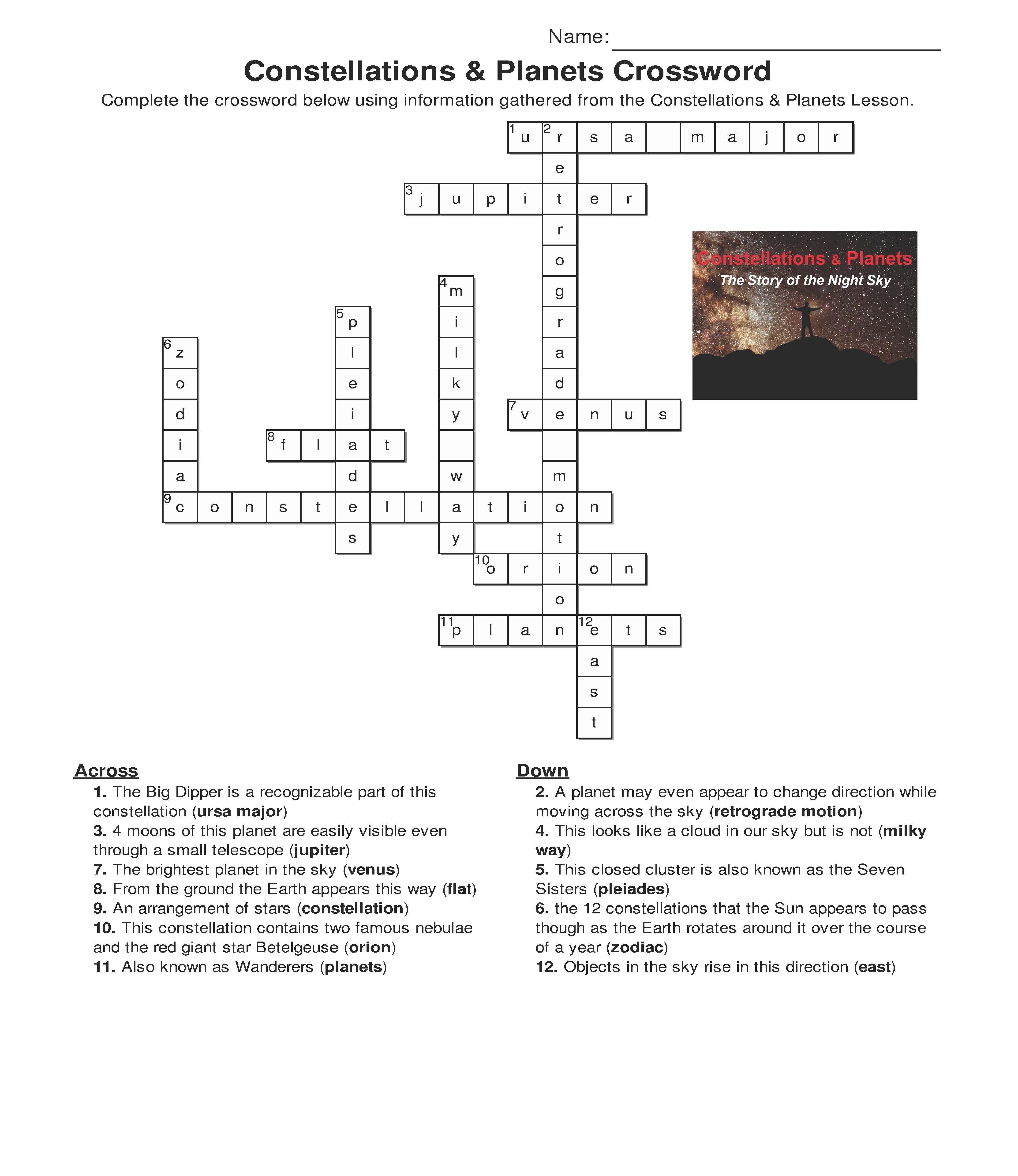 Constellations And Planets Crossword: One Of The Activities That - Printable Computer Crossword Puzzles With Answers