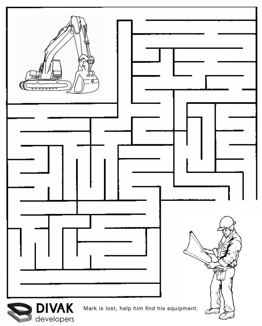 Construction Maze | Summer Camp Construction | Mazes For Kids - Printable Labyrinth Puzzles
