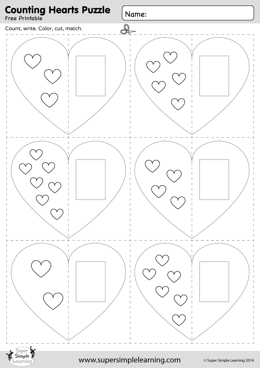 Counting Hearts Puzzle - Super Simple - Printable Puzzle Heart