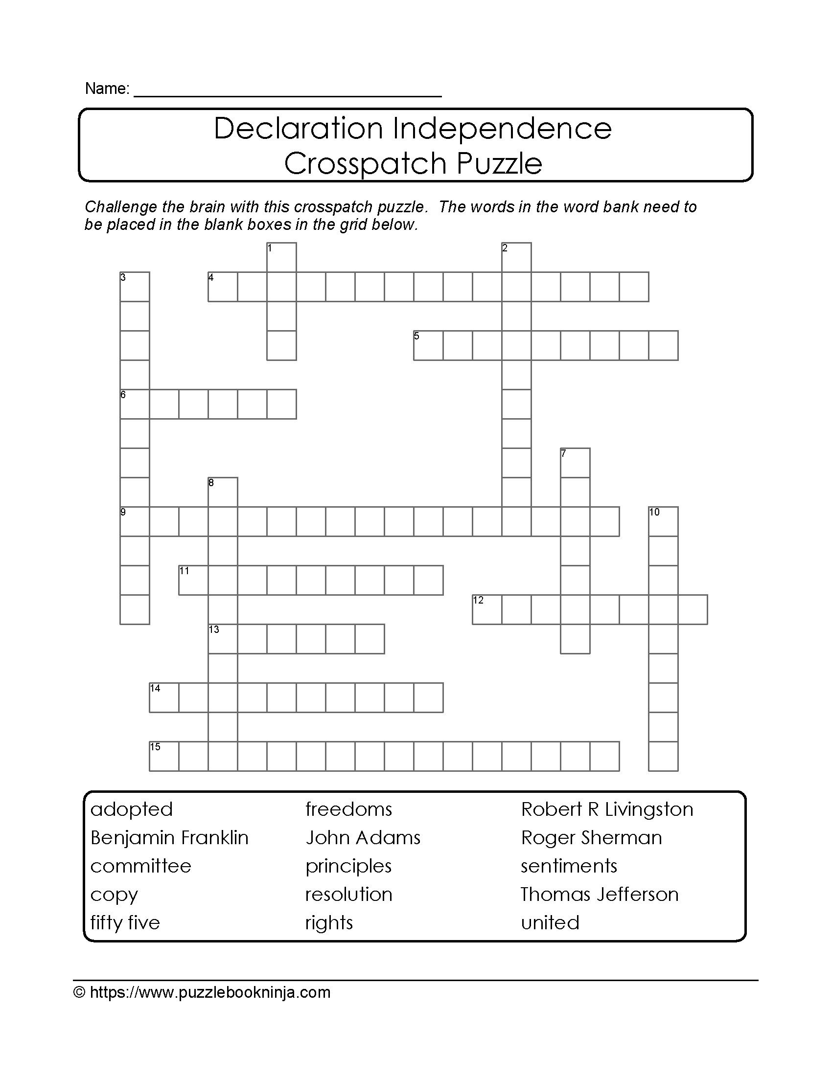 Crosspatch Puzzle To Print About Declaration Independence. | Puzzled - Printable Nfl Crossword Puzzles