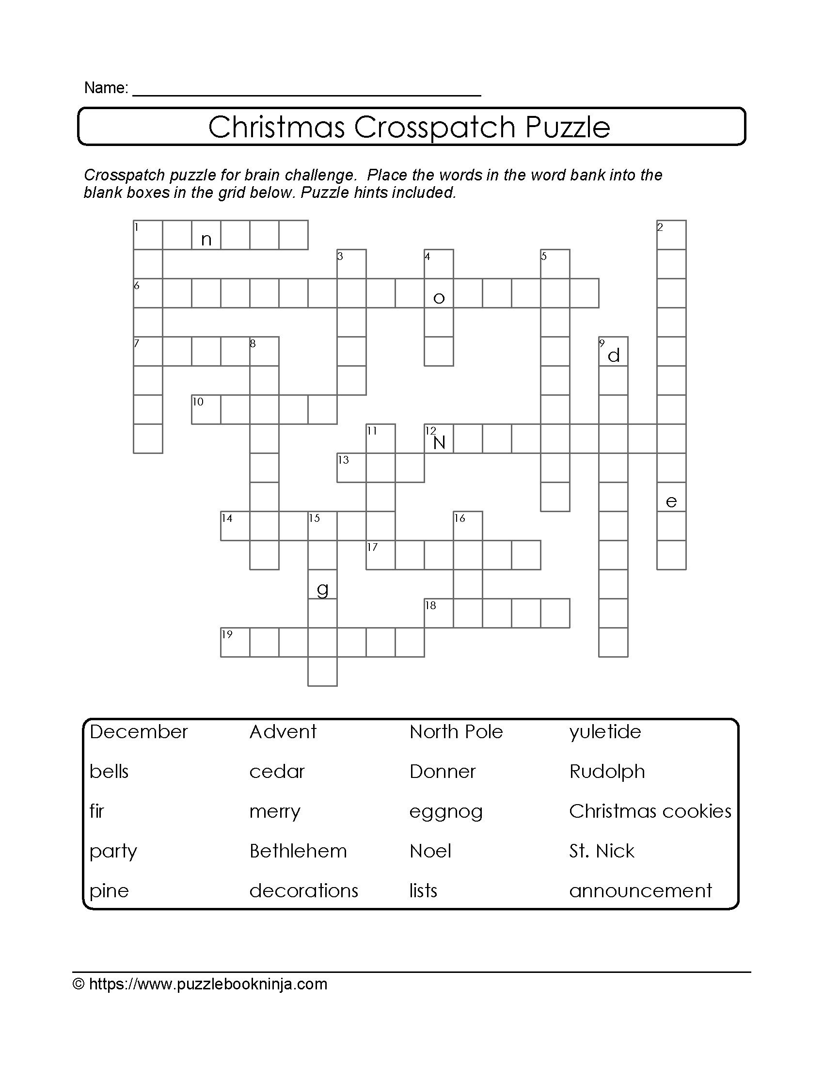 Crosspatch Xmas Puzzle. Free. Great For Vocabulary Building And - Printable Puzzles Hints
