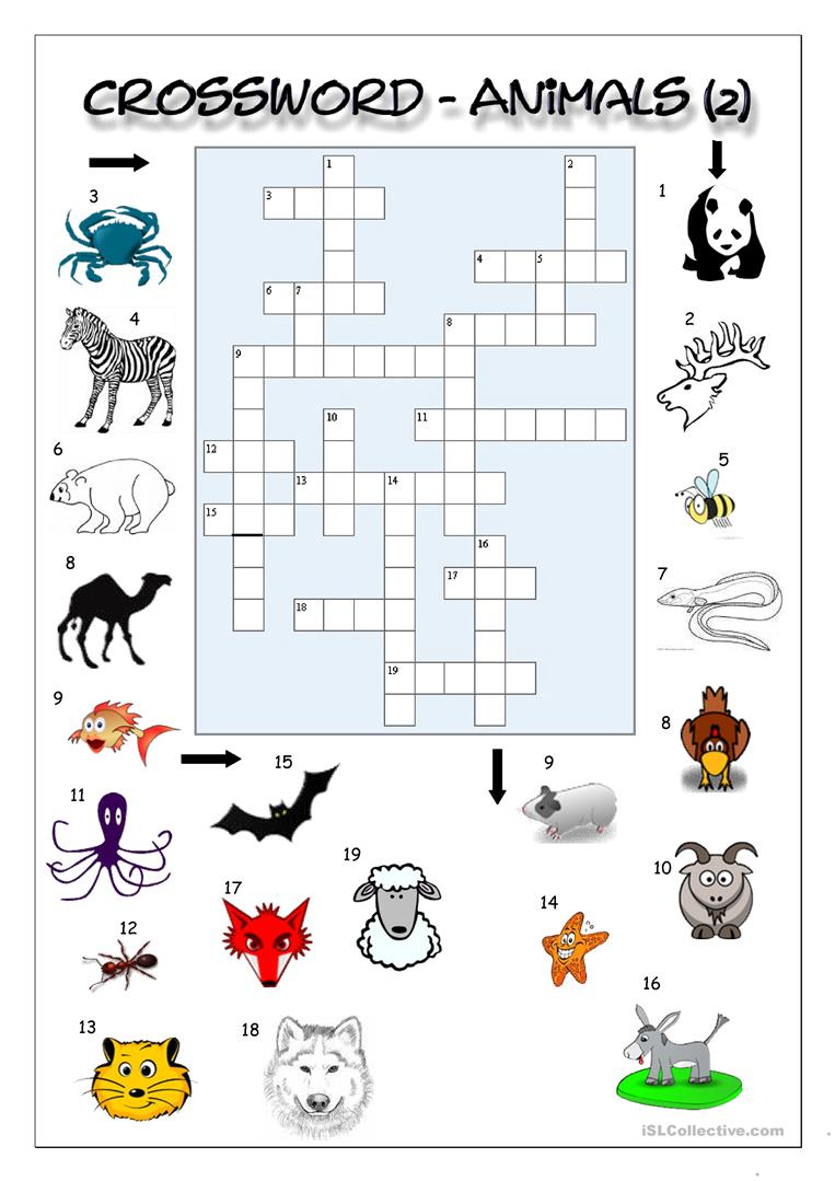 Crossword - Animals 2 Worksheet - Free Esl Printable Worksheets Made - Printable Crossword Animal
