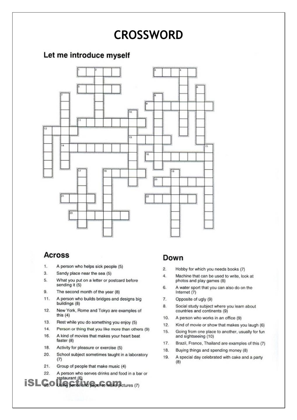 Crossword - Let Me Introduce Myself | Crosswords | Crossword - Printable Crossword Puzzles Spanish