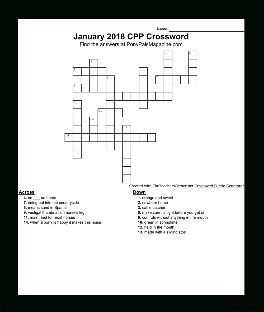 Crossword - Printable Crossword Puzzles Horses