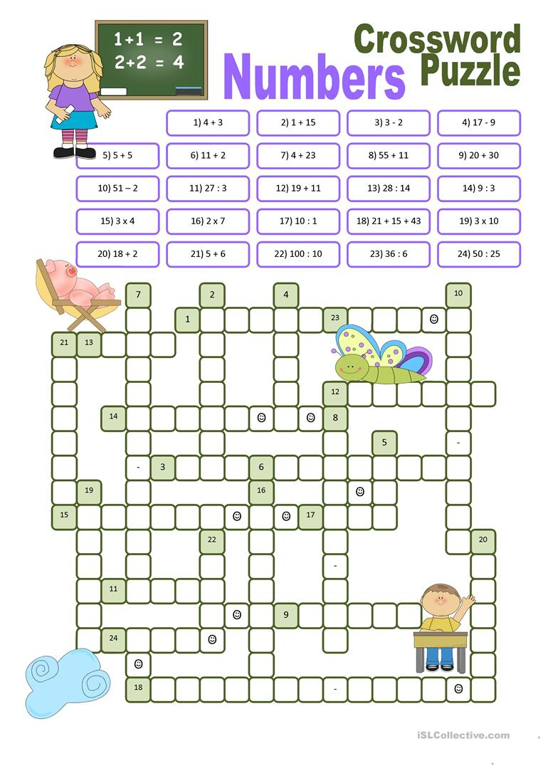 English Worksheet Numbers Crossword