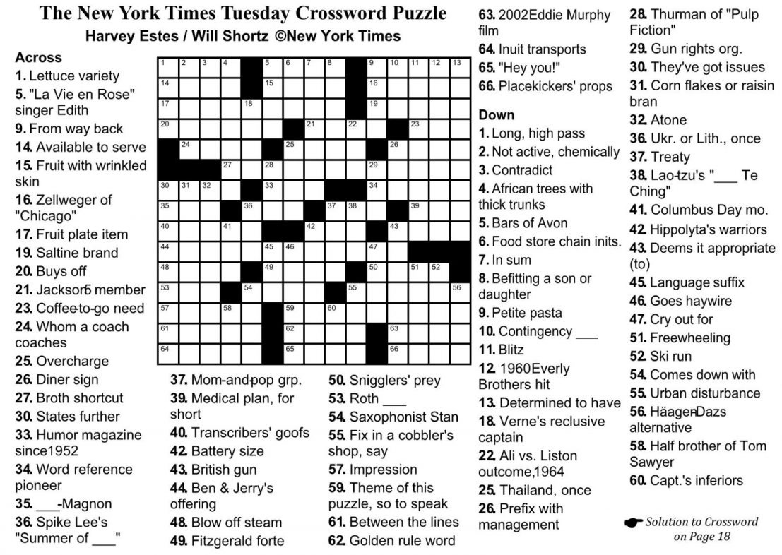 Crossword Puzzle Printable Ny Times Syndicated Answers - Free - Crossword Puzzles And Answers Printables