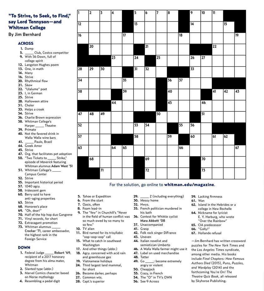 Crossword Puzzle | Whitman College - Printable Crossword Puzzles Spring